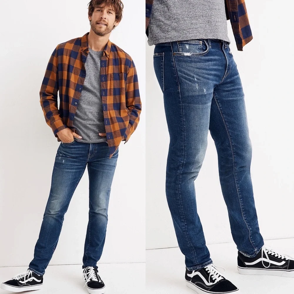 Madewell Athletic Enid Blue Wash Men's Slim Jeans - Picture 1 of 15